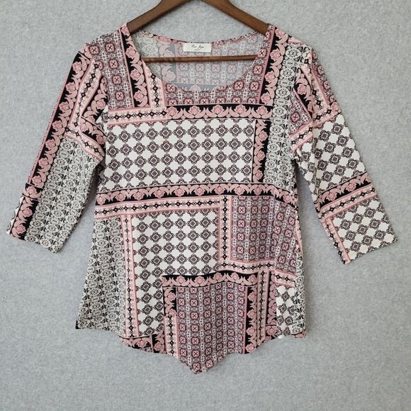 Rue Juju Womens Patchwork Top Size Small Pink Soft Stretchy Comfort - Picture 1 of 11